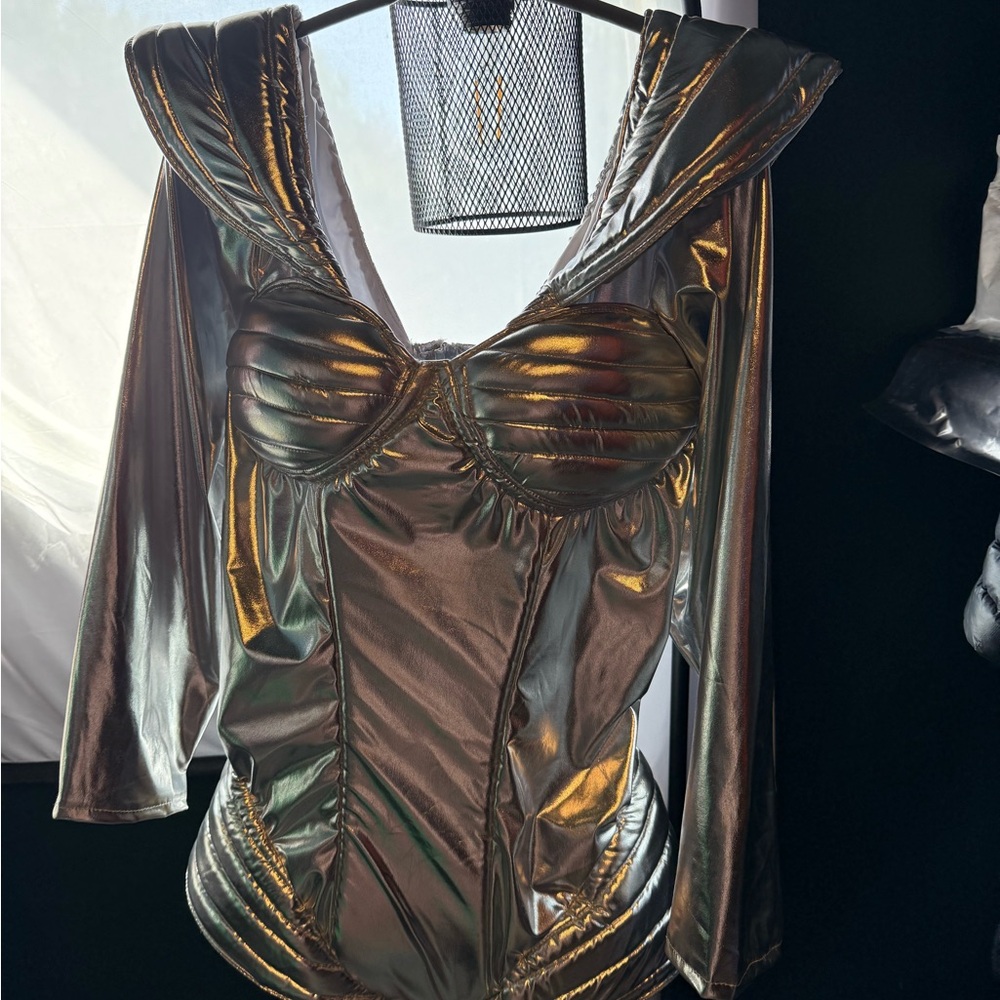 Metallic Long-Sleeve Space Babe Bodysuit